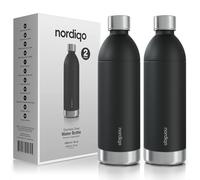 Nordiqo Premium Stainless Steel Bottle 1.3L / 1300 ml | Compatible with Aarke Carbonator | Dishwasher Safe | No Expiration Date | Leak Proof | BPA-Free | Extra thick single steel | 2-Pack