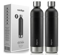Nordiqo Premium Stainless Steel Bottle 1L / 1000 ml | Compatible with Aarke Carbonator 3, Sodastream (excluding Crystal + Jet models) and many others | Dishwasher Safe, No Expiration Date | 2-Pack