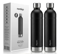 Nordiqo Stainless Steel Carbonating Bottle 1L | Compatible with Aarke Carbonator 3, SodaStream Duo & Plastic Bottles | Not for Crystal & Jet | No Expiry | Plastic-Free | 2x Black