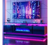 Nordivale Electric Fire, Entertainment Center Console Table with Fireplace, 12 Colors Realistic Flame Effect & Lights, Remote Control & Overheat Protection, 36" Fireplace, for 70" TV, Black