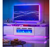 Nordivale Electric Fire, Entertainment Center Console Table with Fireplace, 12 Colors Realistic Flame Effect & Lights, Remote Control & Overheat Protection, 36" Fireplace, for 80" TV, White