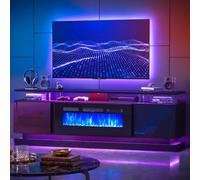 Nordivale Electric Fire, Entertainment Center Console Table with Fireplace, 12 Colors Realistic Flame Effect & Lights, Remote Control & Overheat Protection, 36" Fireplace, for 70" TV, Black