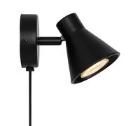 Nordlux Eik Indoor Wall Light Black Metal GU10 Adjustable Head - Bedroom, Bedside, Living Room Plug in or Mains Powered, IP20