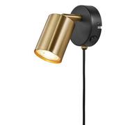 Nordlux Explore Indoor Wall Light/Wall Scones Brass Metal, GU10 LED 7W Plug in & Mains Hardwire -Bedroom, Living Room, Kitchen, Office, Bedside or Study. IP20, Class 2 (Double Insulated)