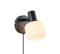 Nordlux Milford Vintage Black Glass Wall Light - Bedroom, Bedside, Living Room Plug in or Mains