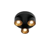 Nordlux Downlight Pitcher, black/brass, 3-bulb, round, metal