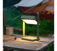Nordlux Saulio LED solar table lamp, olive green, IP44, aluminium, USB, rechargeable
