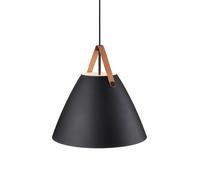 Ceiling Light Black Metal Pendant With Real Leather Strap 48cm Requires Lamp