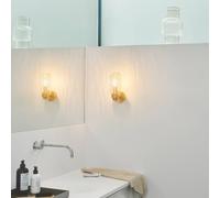 Nordlux Tutan wall light, metal, glass, IP44, brass colour
