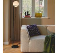 Nordlux Wilson floor lamp, metal, black, glass globe shade