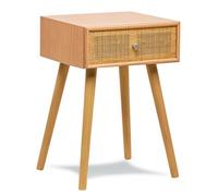 Nordlys 1-Drawer Wood And Natural Rattan Nightstand Exotic Boho Bedroom