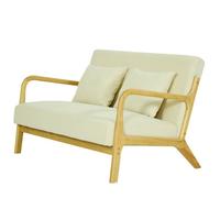 Nordlys 2-Seater Sofa Bench In Solid Wood And Beige Velvet Countryside Style Living Room