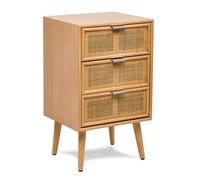 Nordlys 3-Drawer Solid Wood And Rattan Nightstand Exotic Boho Bedroom