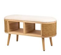 Nordlys Beige Velvet And Rattan Storage Bench Exotic Boho Entryway