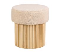 Nordlys Brown Wooden Base Living Room Pouf in White Nordlys White
