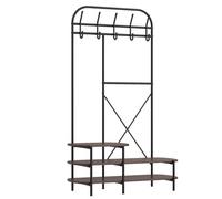 Nordlys Industrial Hall Tree With Brown Wood Shelves Industrial Style Entryway