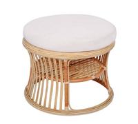 Nordlys Natural Rattan And Beige Fabric Pouf Exotic Boho Living Room