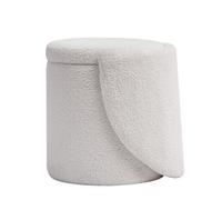 Nordlys Pouf With Backrest And Storage In White Bouclé Vintage Style Living Room