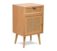 Nordlys Scandinavian Wooden Bedside Table with Rattan Drawer in Brown Nordlys Brown