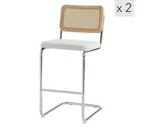 Nordlys Set Of 2 Bar Stools With Cane Backs And Beige Fabric Seats Modern Design Style Dining Room