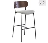 Nordlys Set Of 2 Bar Stools With Wooden Back And Gray Fabric Modern Design Style Dining Room