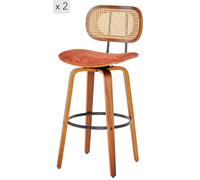 Nordlys Set of 2 Bar Stools Wood Caning in Terracotta Nordlys Terracotta