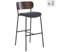 Nordlys Set Of 2 Black Industrial Bar Stools With Wooden Back Modern Design Style Dining Room