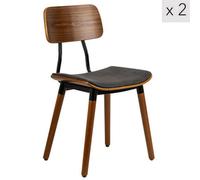 Nordlys Set Of 2 Black Wood And Faux Leather Dining Chairs Modern Design Style Dining Room