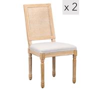 Nordlys Set of 2 Classic Dining Room Chairs Wood Cane Rattan Fabric in Light Grey Nordlys Light Grey