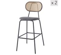 Nordlys Set Of 2 Industrial Bar Stools With Rattan Modern Design Style Dining Room