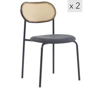 Nordlys Set of 2 Industrial Metal Cane Rattan Dining Chairs in Black Nordlys Black