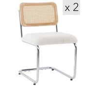 Nordlys Set of 2 Industrial Metal Cane Rattan Dining Chairs in White Nordlys White