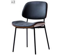Nordlys Set of 2 Industrial Metal Wood Dining Chairs in Black Nordlys Black