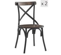 Nordlys Set of 2 Industrial Metal Wood Dining Chairs in Grey Nordlys Grey
