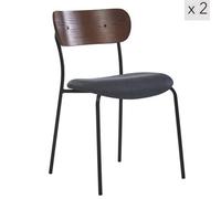 Nordlys Set Of 2 Metal And Black Faux Leather Dining Chairs With Wooden Back Modern Design Style Dining Room