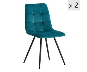 Nordlys Set Of 2 Metal And Blue Velvet Dining Chairs Vintage Style Dining Room