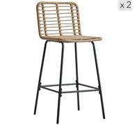 Nordlys Set Of 2 Metal And Rattan Bar Stools Exotic Boho Dining Room