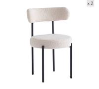 Nordlys Set Of 2 Metal And White Bouclé Dining Chairs Modern Design Style Dining Room