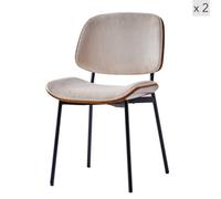 Nordlys Set Of 2 Metal Dining Chairs In Wood And Beige Corduroy Modern Design Style Dining Room