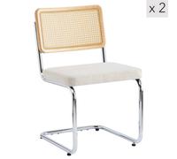 Nordlys Set Of 2 Metal Dining Chairs With Cane Backs And Beige Fabric Seats Modern Design Style Dining Room