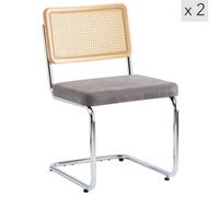 Nordlys Set Of 2 Metal Dining Chairs With Cane Backs And Black Faux Leather Seats Modern Design Style Dining Room
