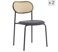 Nordlys Set Of 2 Metal Dining Chairs With Cane Backs And Black Seats Modern Design Style Dining Room