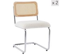 Nordlys Set Of 2 Metal Dining Chairs With Cane Backs And White Bouclé Seats Modern Design Style Dining Room