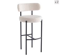 Nordlys Set Of 2 Metal White Bouclé Bar Stools Modern Design Style Dining Room