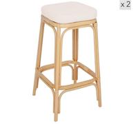 Nordlys Set Of 2 Natural Rattan Beige Bar Stools Exotic Boho Dining Room
