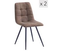Nordlys Set of 2 Scandinavian Dining Chairs with Metal Buttoned Backrests in Brown Nordlys Brown