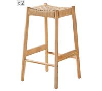 Nordlys Set of 2 Scandinavian Solid Wood Bar Stools in Brown Nordlys Brown