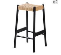 Nordlys Set Of 2 Scandinavian Solid Wood Bar Stools With Rope Black Modern Design Style Dining Room