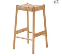 Nordlys Set Of 2 Scandinavian Solid Wood Bar Stools With Rope Brown Modern Design Style Dining Room