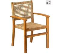 Nordlys Set of 2 Solid Acacia Wood & Rope Garden Chairs in Brown Nordlys Brown
